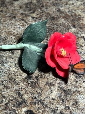 Red Rose and butterfly porcelain Capodimonte Style